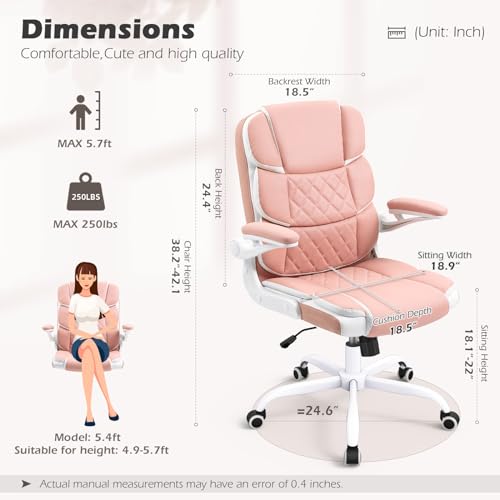 Ergonomic Pink Office Chair for Women and Girls