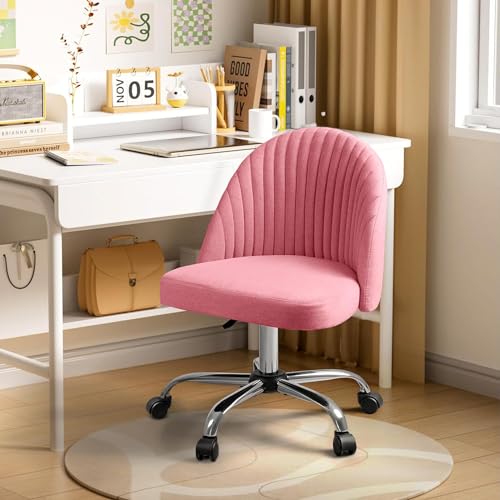 Modern Pink Fabric Swivel Task Chair for Home Office or Vanity