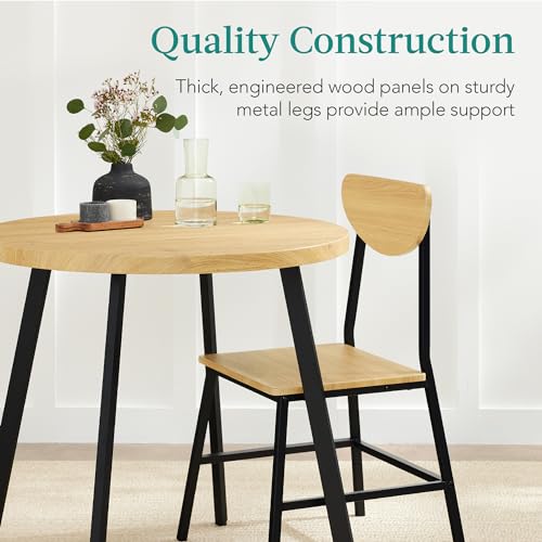 Mid-Century Modern Round Dining Set for Small Spaces with Metal Legs - Natural Color