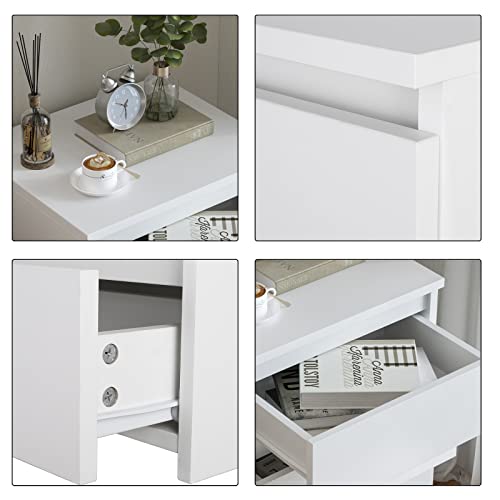 FOTOSOK 3-Drawer White Nightstand for Bedroom and Sofa Side Table, 17.7W x 15D x 21.7H