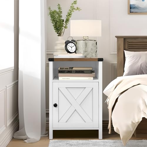 Rustic White Farmhouse End Tables, Set of 2 for Bedroom or Living Room