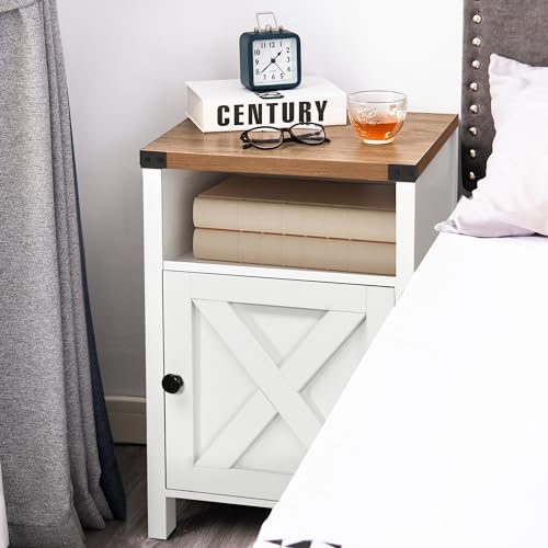 Rustic White Farmhouse End Tables Set for Bedroom or Living Room