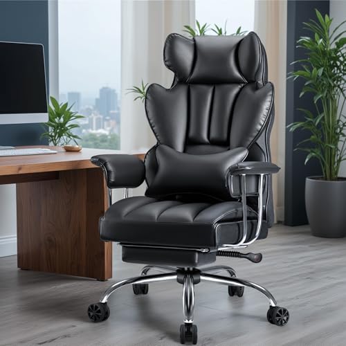 Tall and Big Executive Leather Office Chair with Lumbar Support (Black)