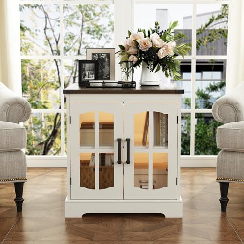 Large Farmhouse End Table with Charging Station & LED Light