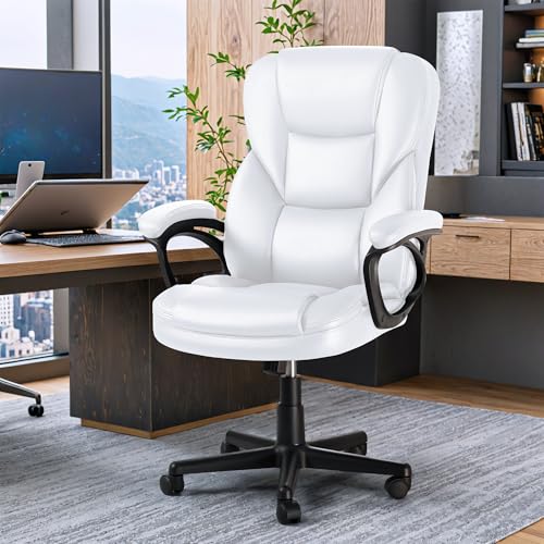 JUMMICO High Back Executive Office Chair - Adjustable White PU Leather with Lumbar Support