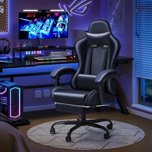 Gaming Chair with Footrest and Massage for Gamers