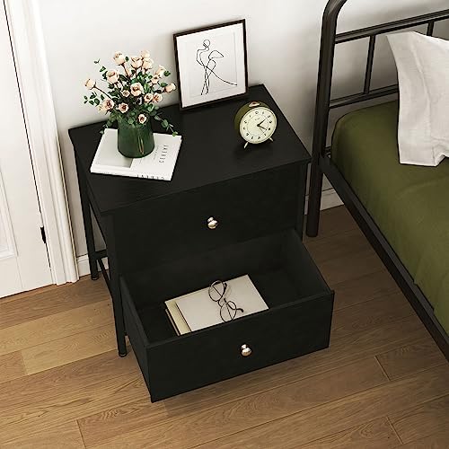 Black Nightstands Set of 2 for Bedroom - Modern Design