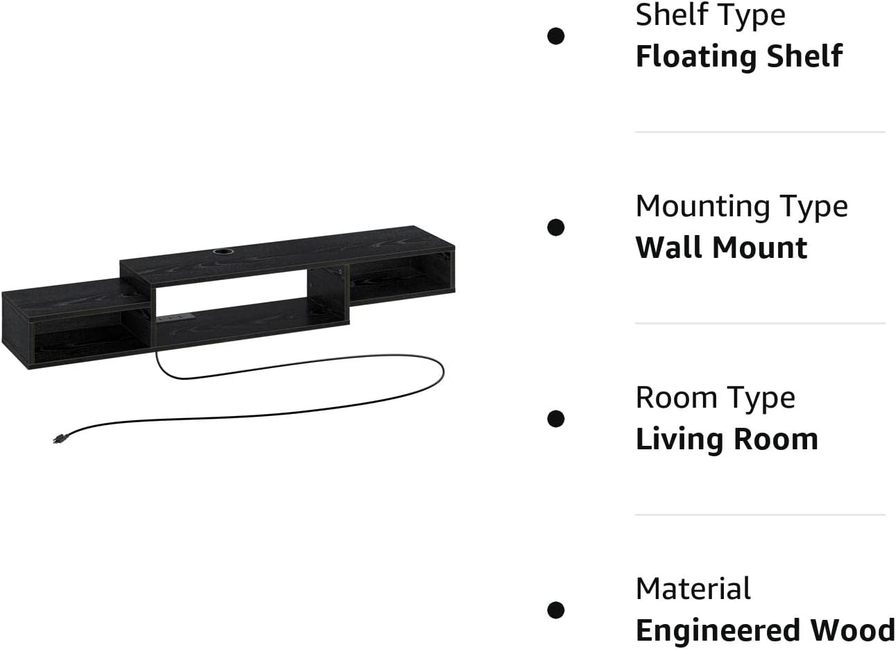 TV Stand with Power Outlet, 59" Floating TV Stand, Wall Mounted Media Console for 43/50 / 55/60 inches TV, Entertainment Storage Shelf for Living Room, Black