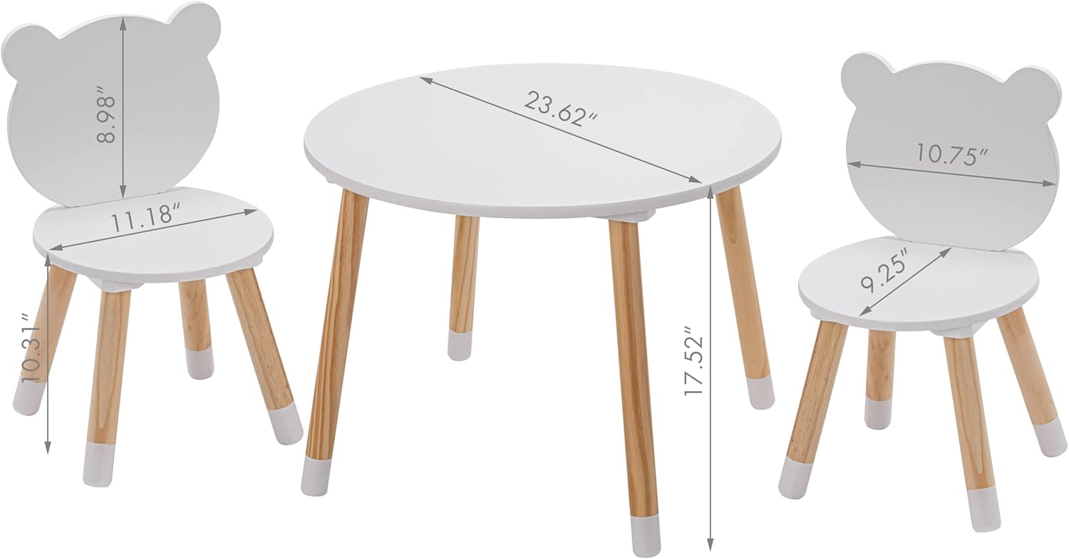 Kids Wood Table and Chair Set with 2 Chairs - White