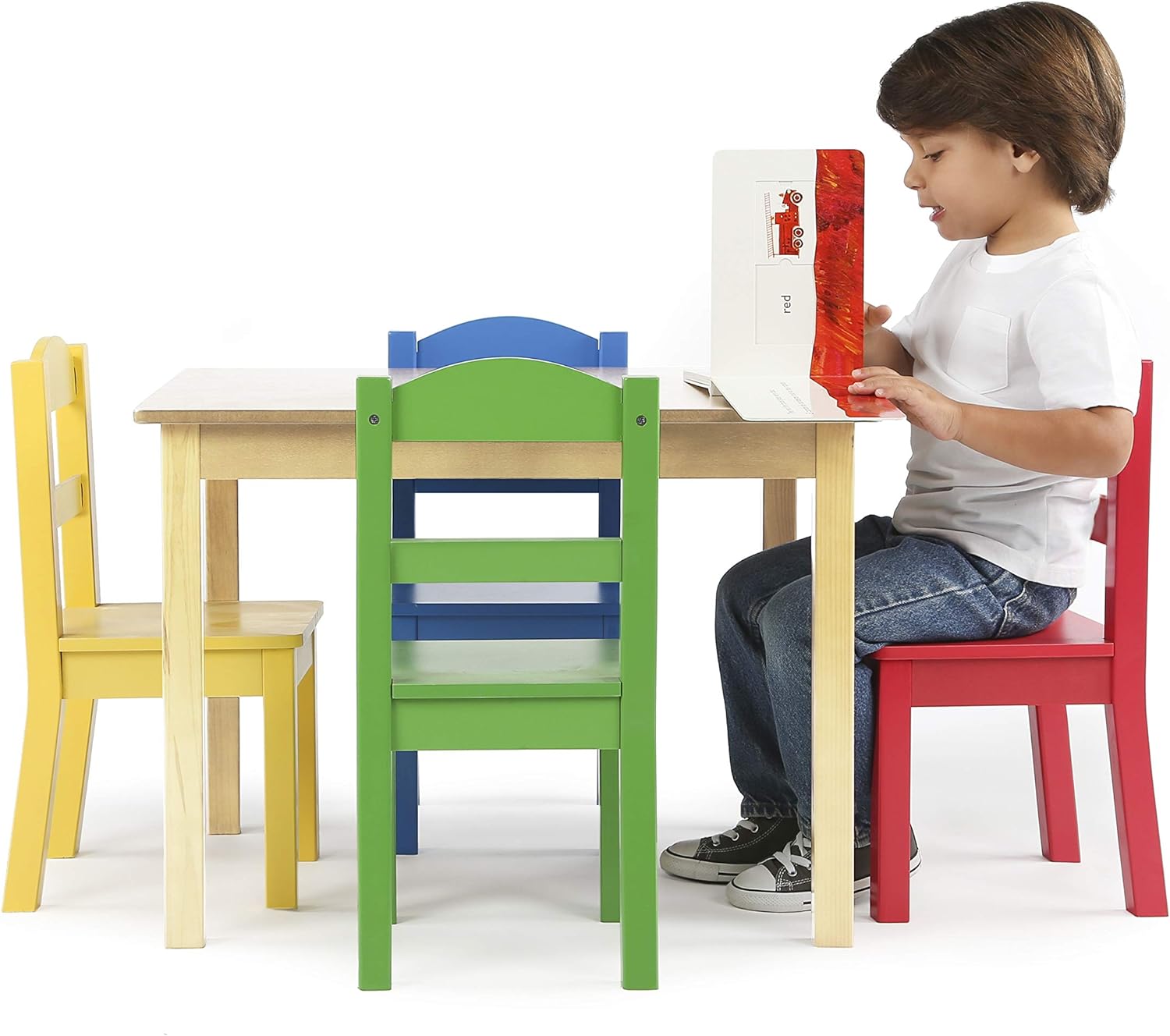 Kids Wood Table & 4 Chair Set, Natural/Primary - for Children