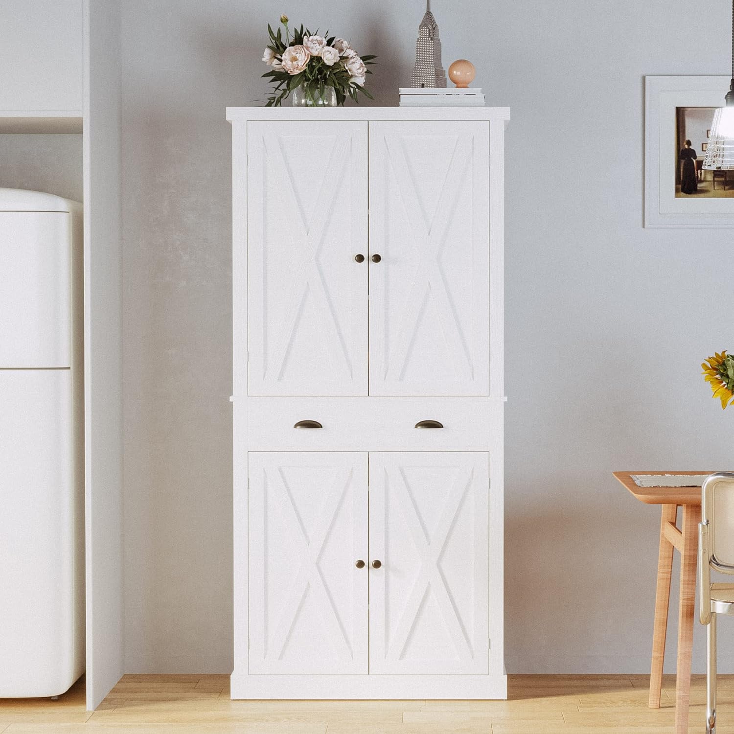 Kitchen Pantry Storage Cabinet with Barn Doors and Drawer - 72 Height