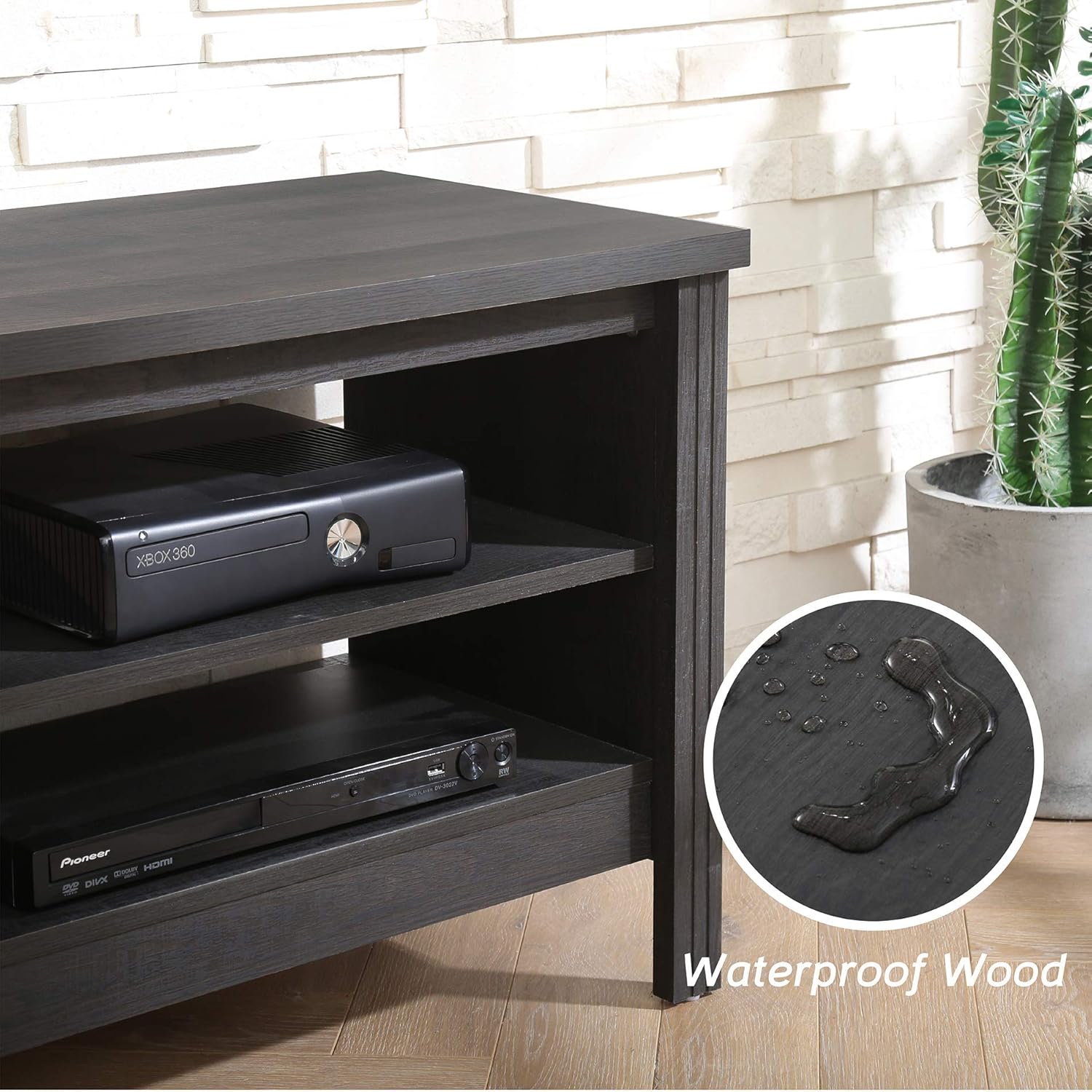 WAMPAT Black TV Stand for TVs up to 75 Inch, Wood Entertainment Center for 65+ inch TV Console Table with 6 Storage Cubby, Classic Television Stands for Living Room Bedroom, 70 Inch